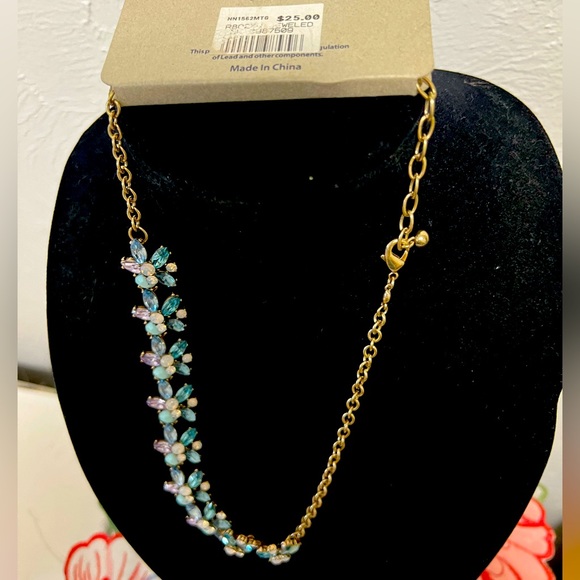 Multi-rhinestone Necklace Gold Chain Blue Tones - Picture 3 of 3